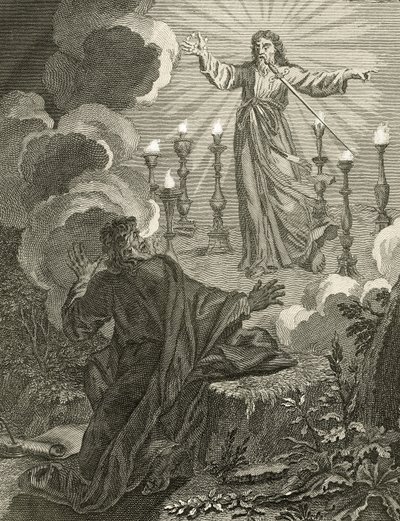 Jesus Appears in the Book of Revelation Holding Seven Stars in His Right Hand and with a Double Edged Sword Coming Out from His Mouth, 1763 by Bernard Picart